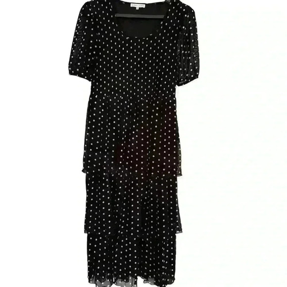 Madison + Hudson Tiered Flowy Dress Size M Black White Polka Dot Stretch Maxi - Picture 6 of 14